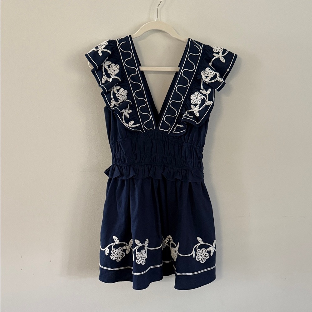 Elegant Navy Kids Dress with White Embroidery